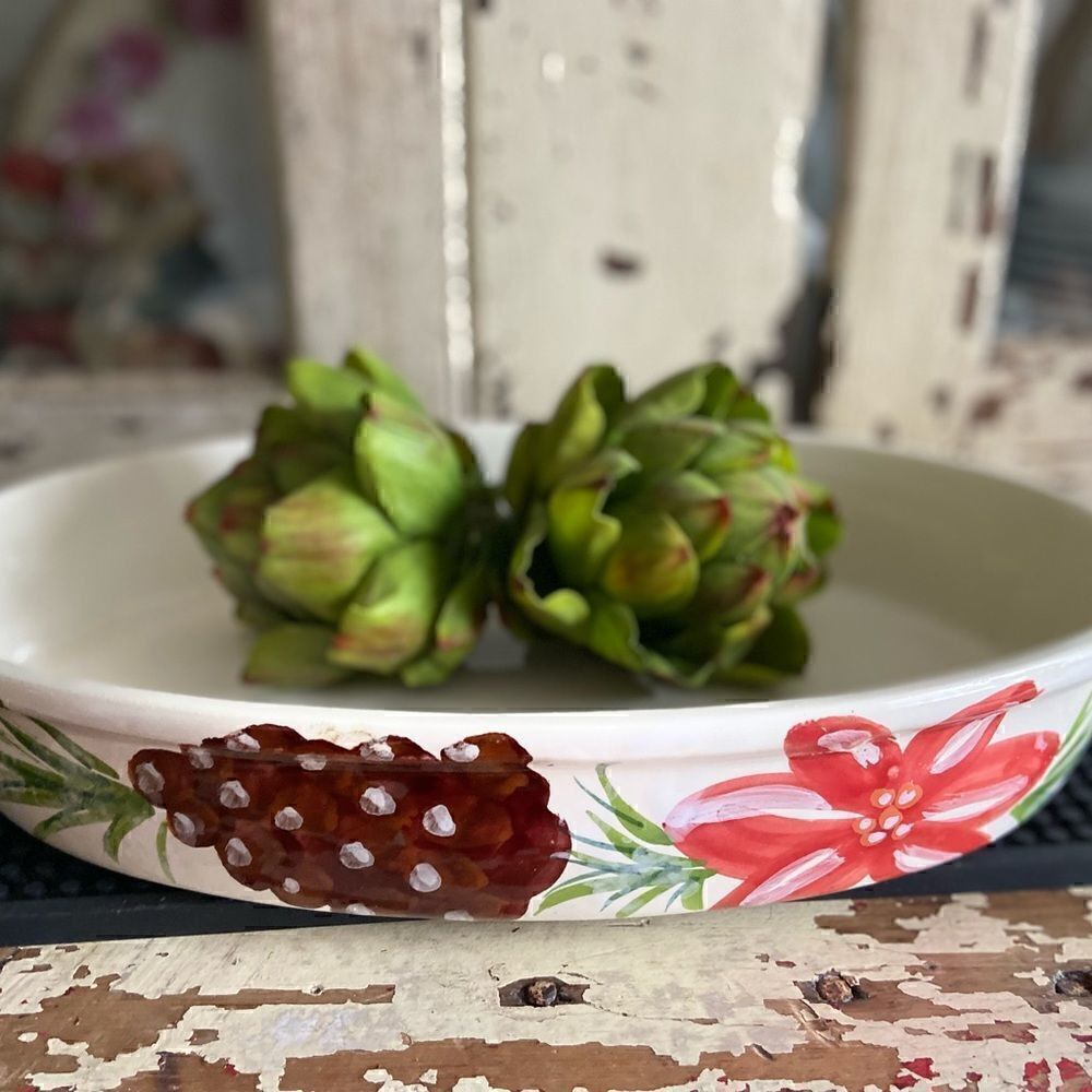 Sara Hand painted Ceramic Casserole Dish Double Handled Made in Italy Holiday